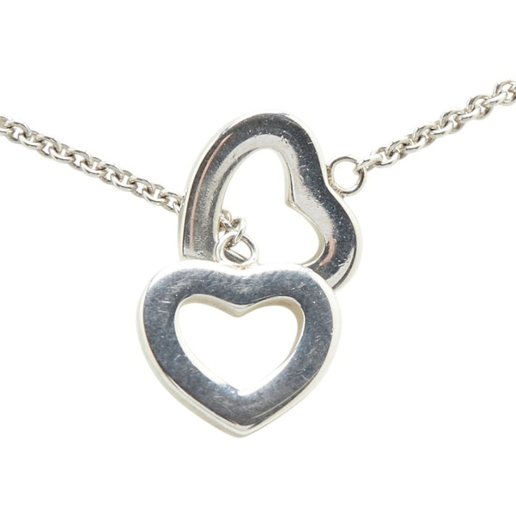 Heart Link Lariat Pendant Necklace Sterling Silver