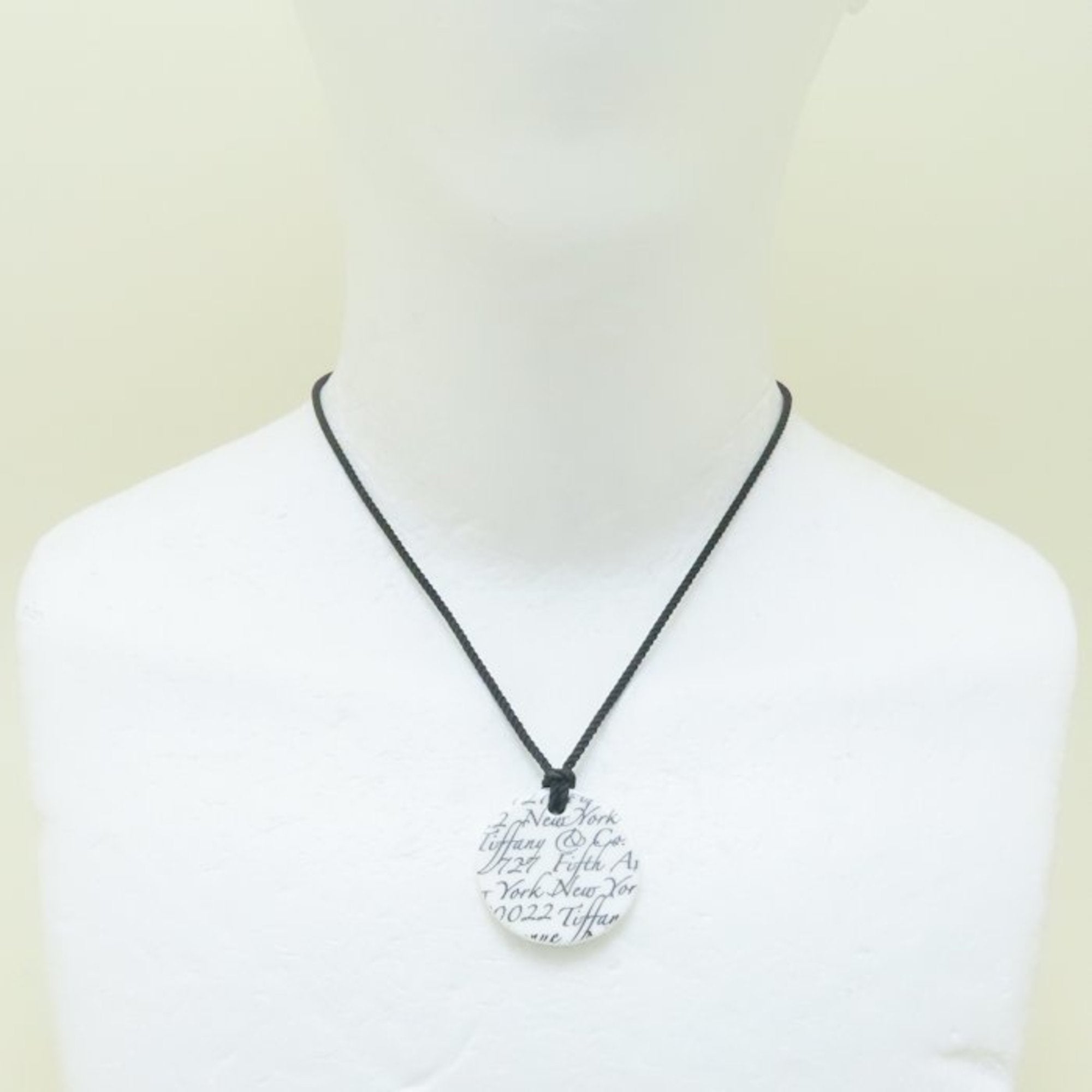 Pendant Necklace Plastic and Sterling Silver White Circle