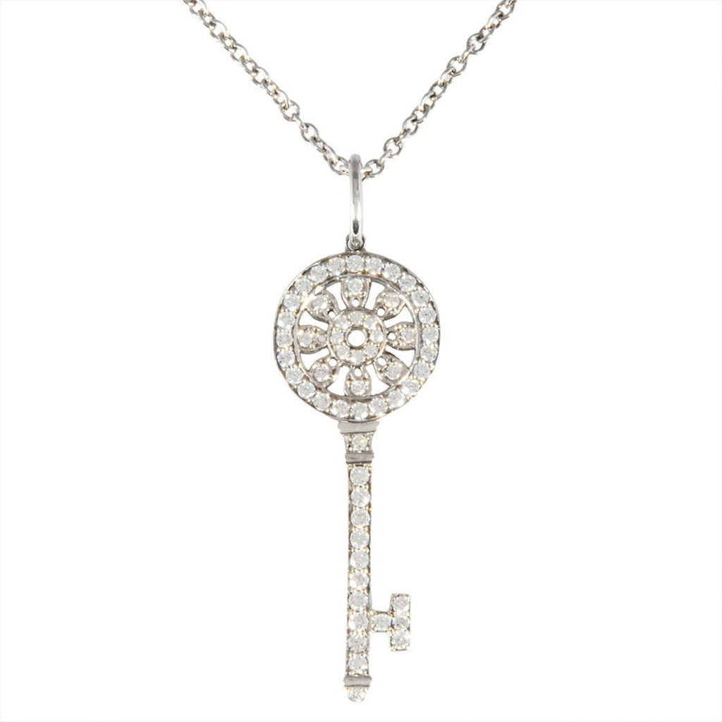 Petal Key Pendant Necklace Platinum Mini with Diamond