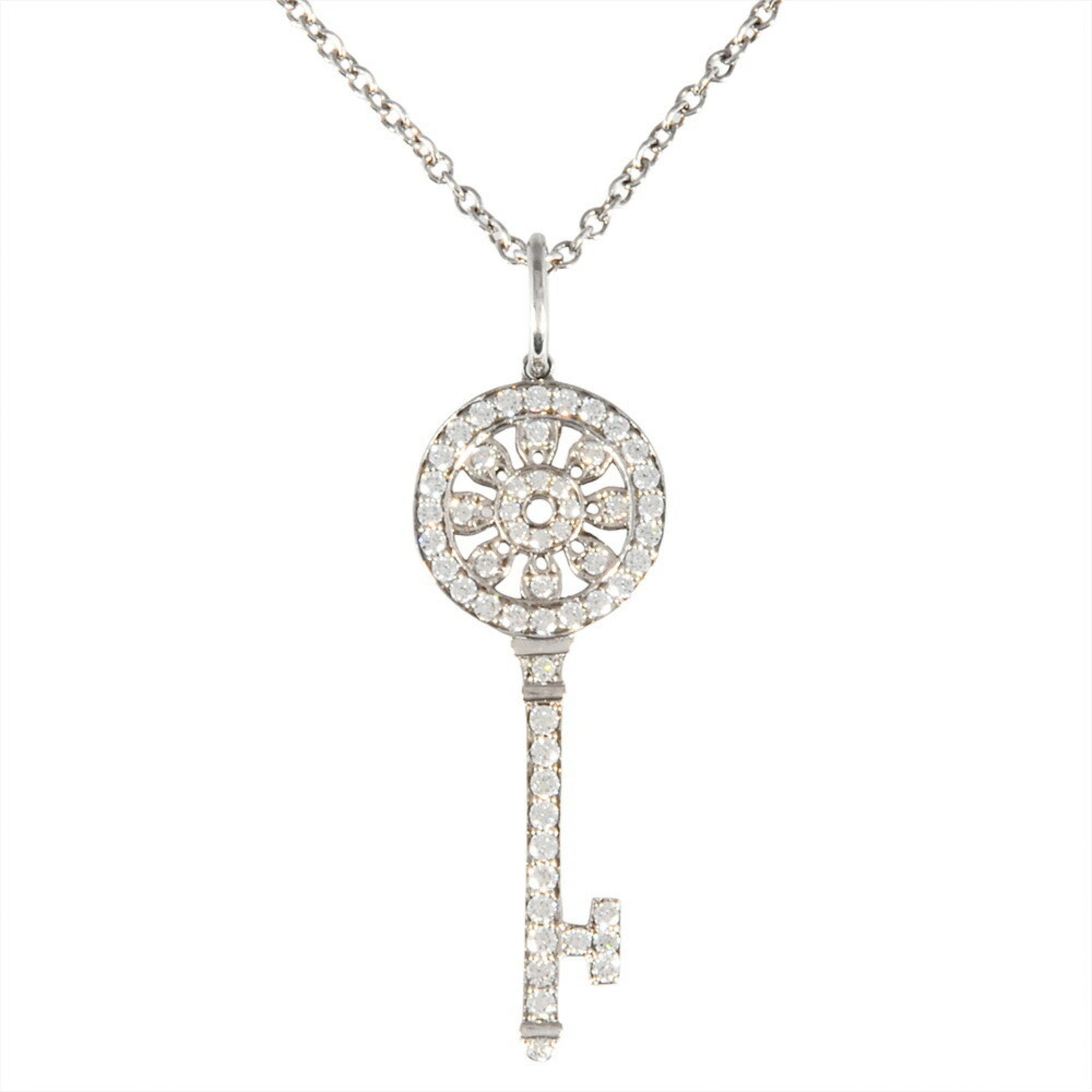 Petal Key Pendant Necklace Platinum Mini with Diamond