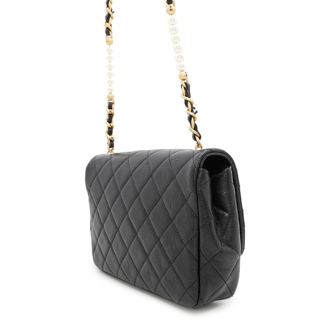 CC Pearl Section Chain Flap Bag Quilted Calfskin Small