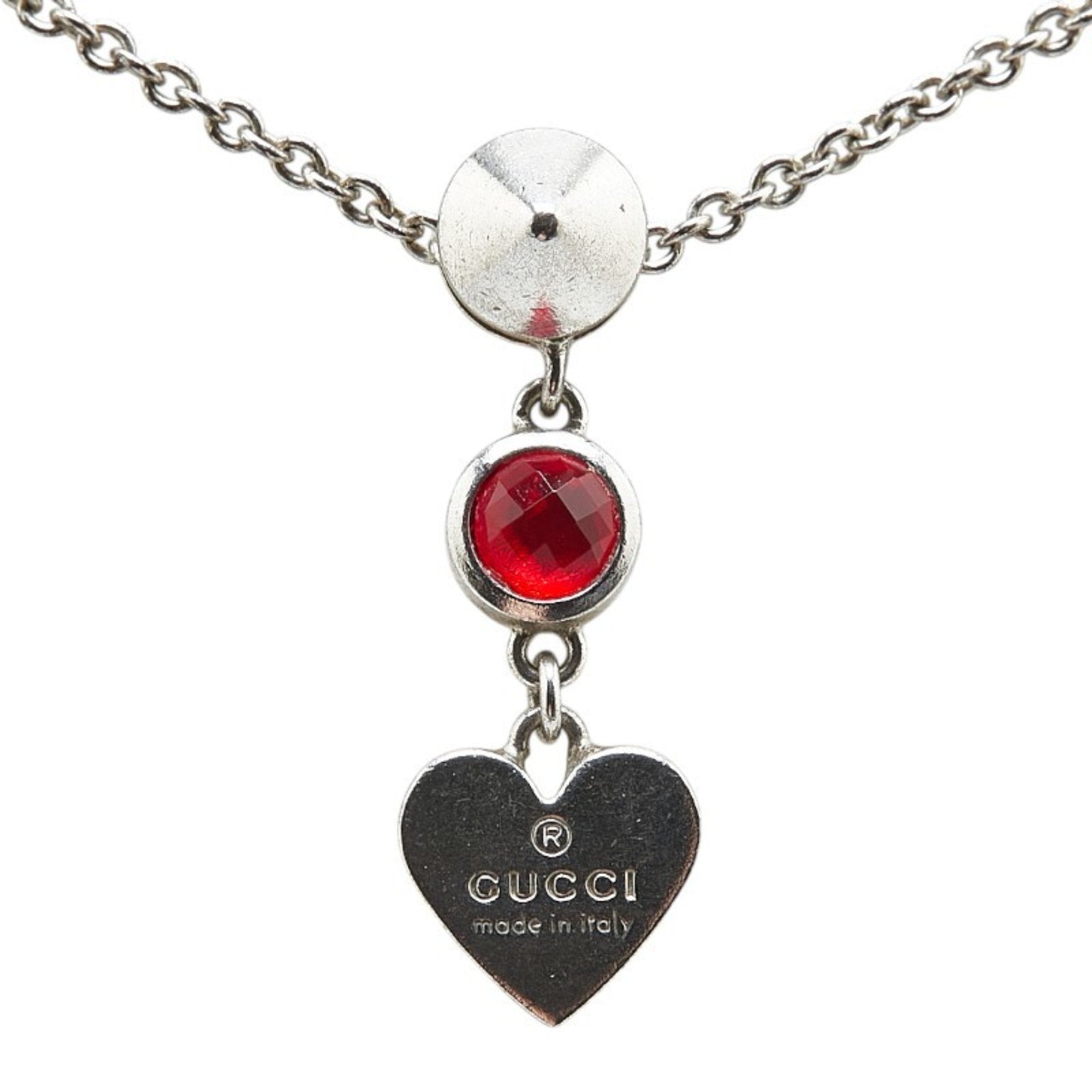 Pendant Necklace Metal Silver With Red Crystal