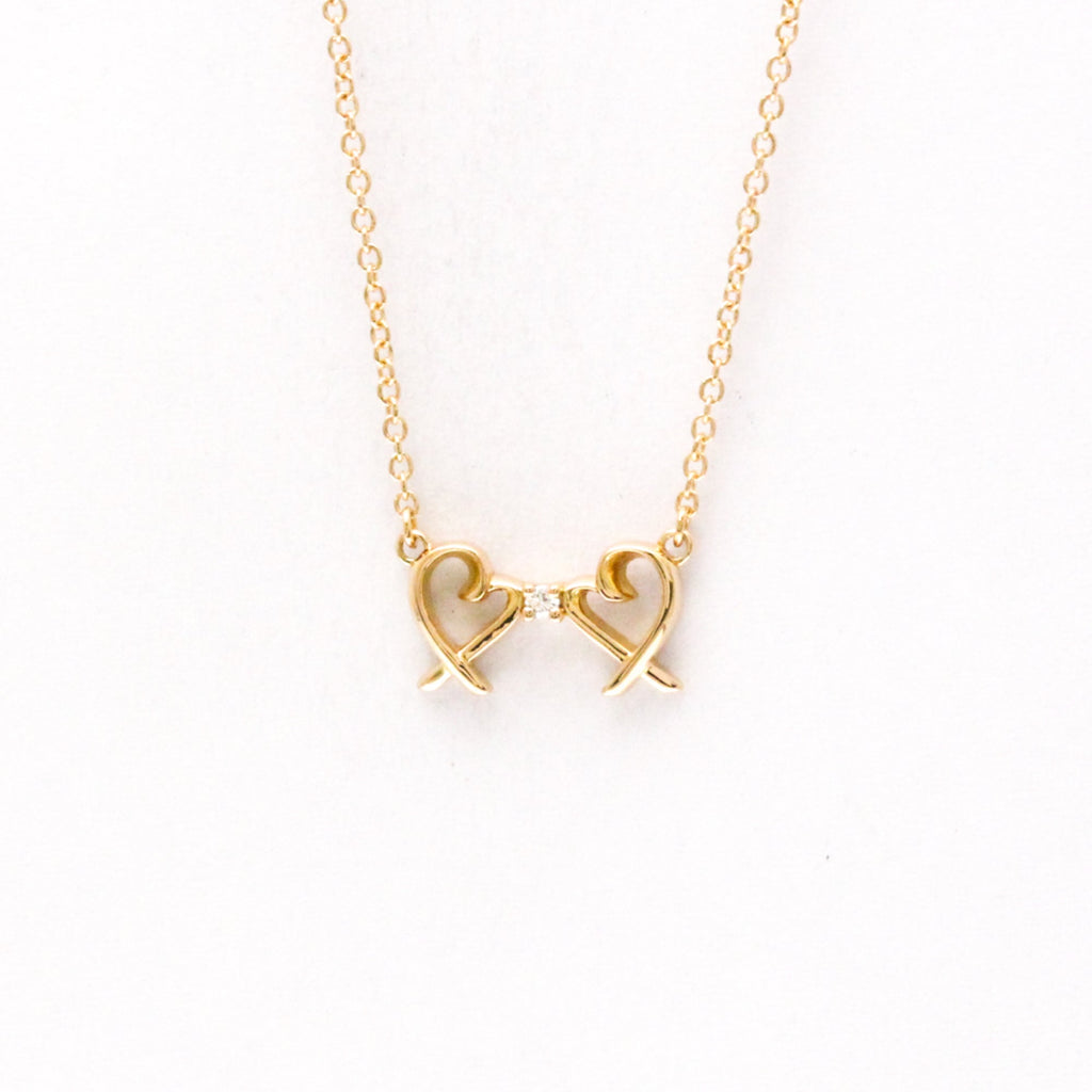 Double Loving Heart Pendant Necklace 18K Rose Gold with Diamond