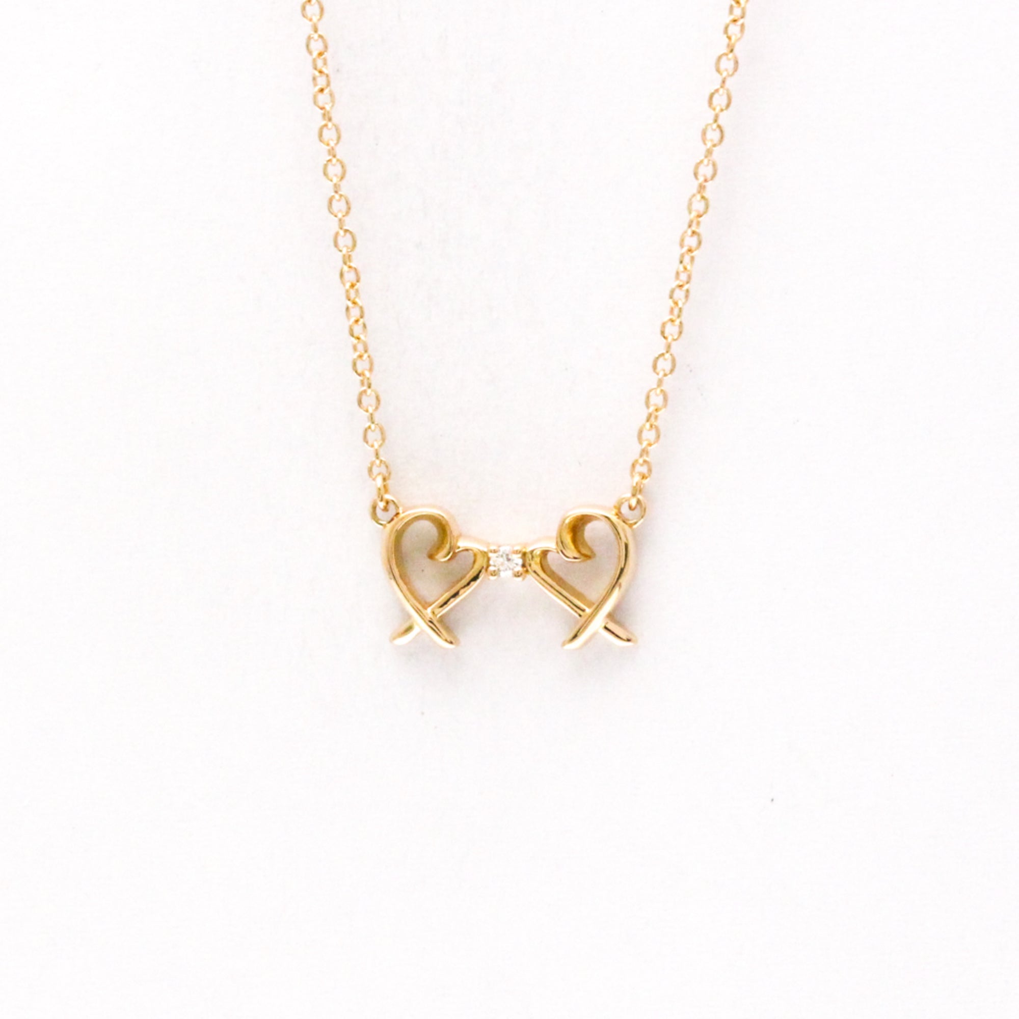 Double Loving Heart Pendant Necklace 18K Rose Gold with Diamond