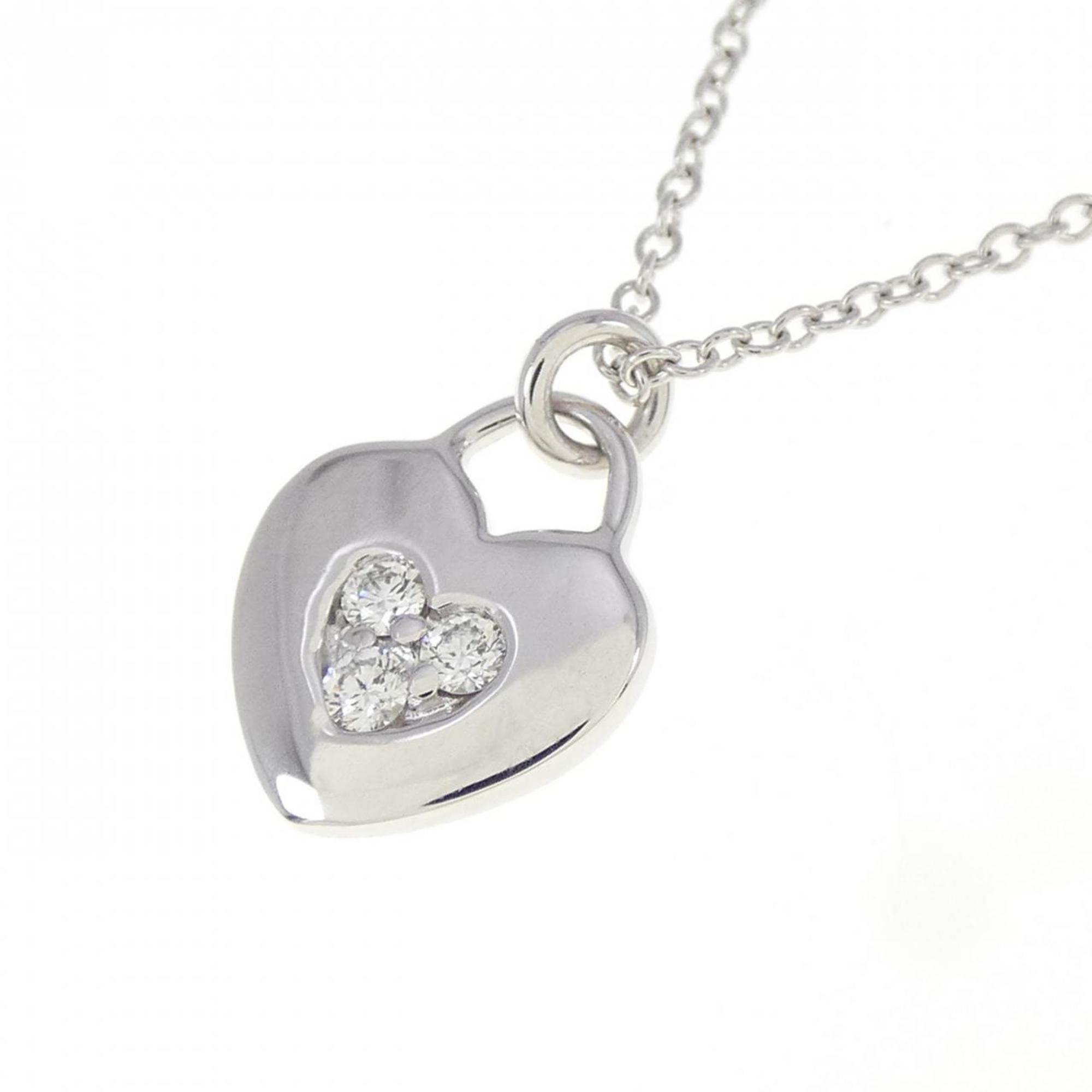 Heart Lock Pendant Necklace 18K White Gold with Diamond