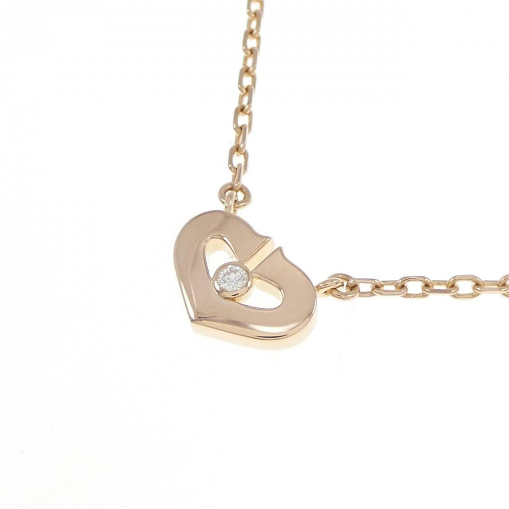 C Heart Pendant Necklace 18K Rose Gold with Diamonds