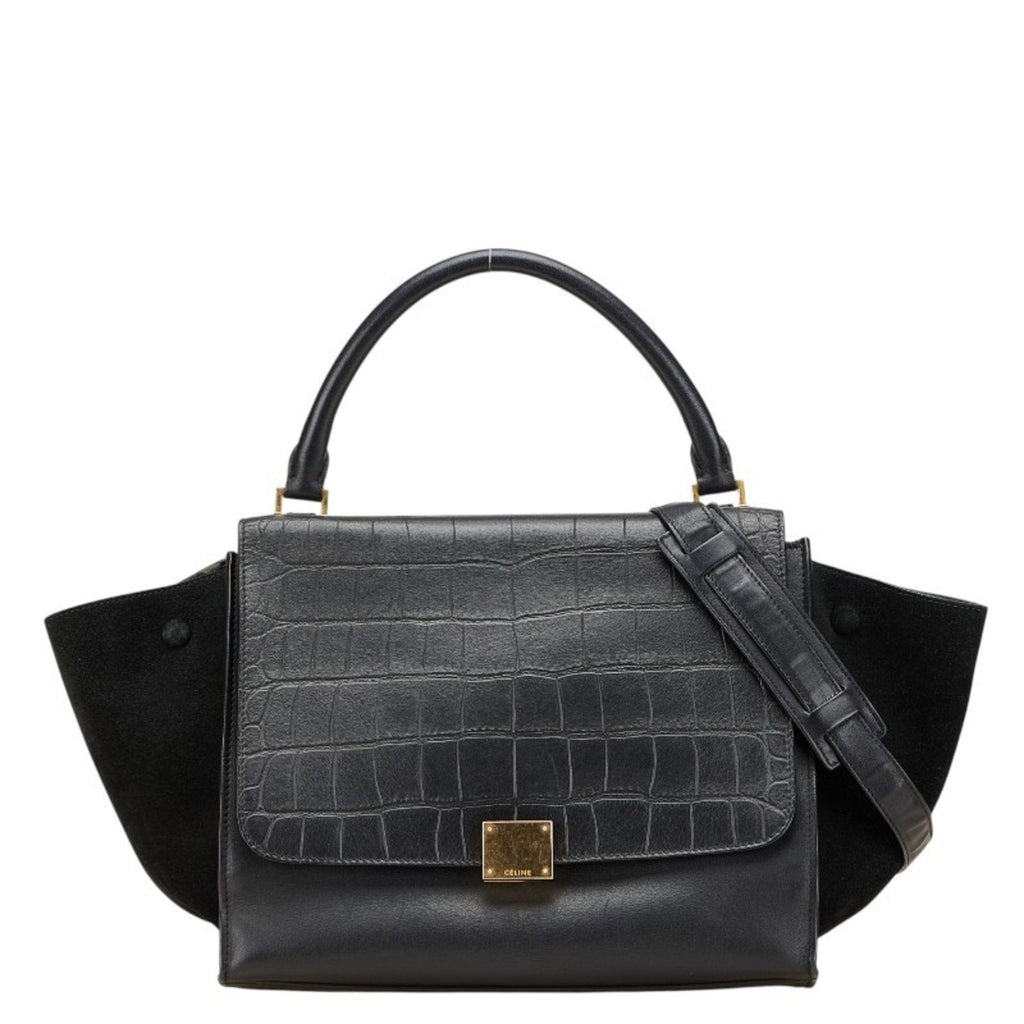 Trapeze Bag Crocodile Embossed Leather Large