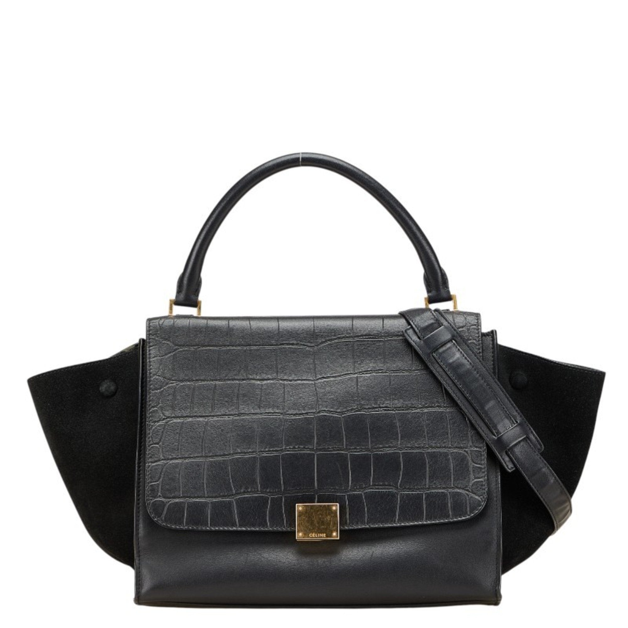 Trapeze Bag Crocodile Embossed Leather Large