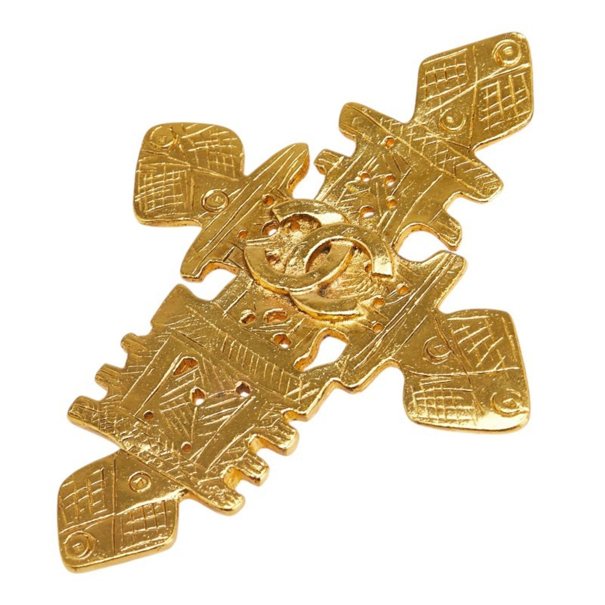 CC Logo Cross Brooch Metal