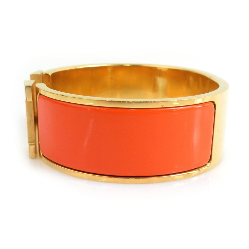 Bangle Bracelet Enamel and Metal Gold and Orange