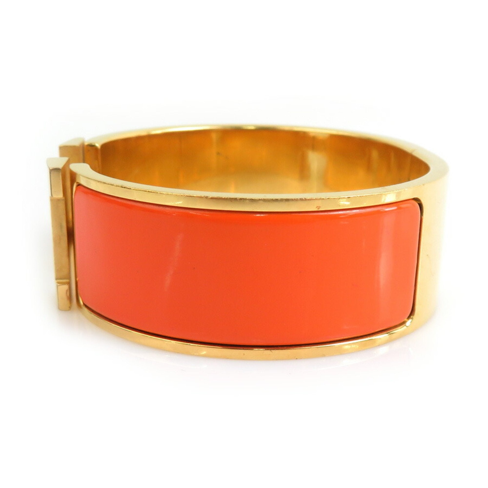 Bangle Bracelet Enamel and Metal Gold and Orange