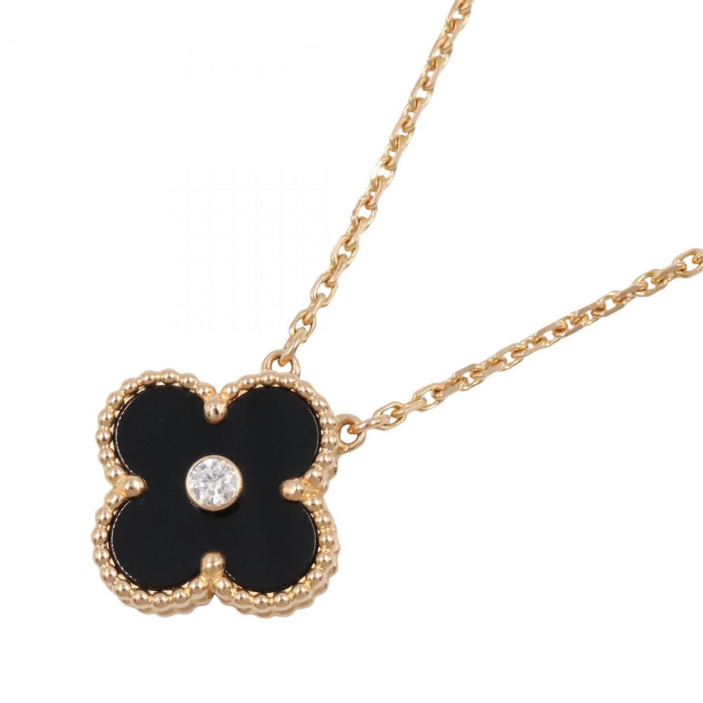 Vintage Alhambra Pendant Necklace 18K Rose Gold and Onyx