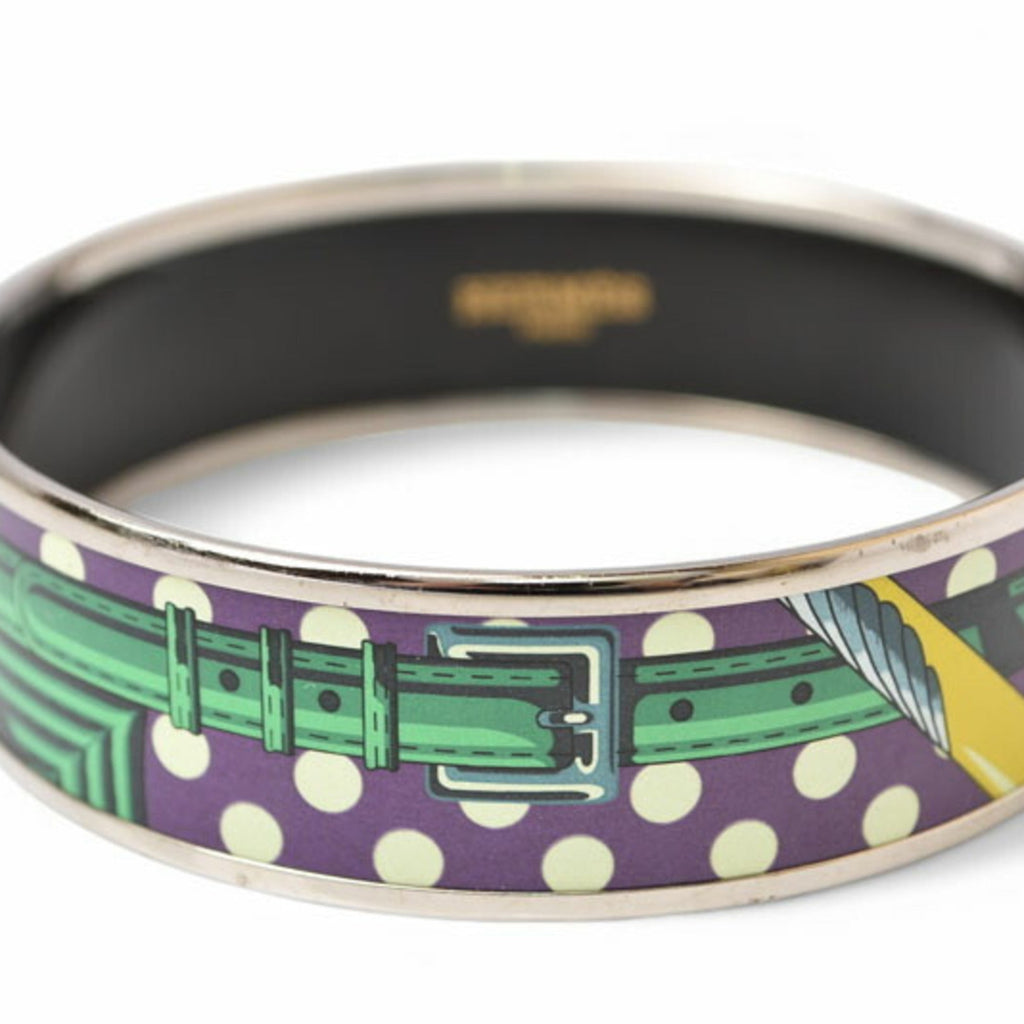 Belt Motif Bracelet Enamel and Leather Green Purple Red