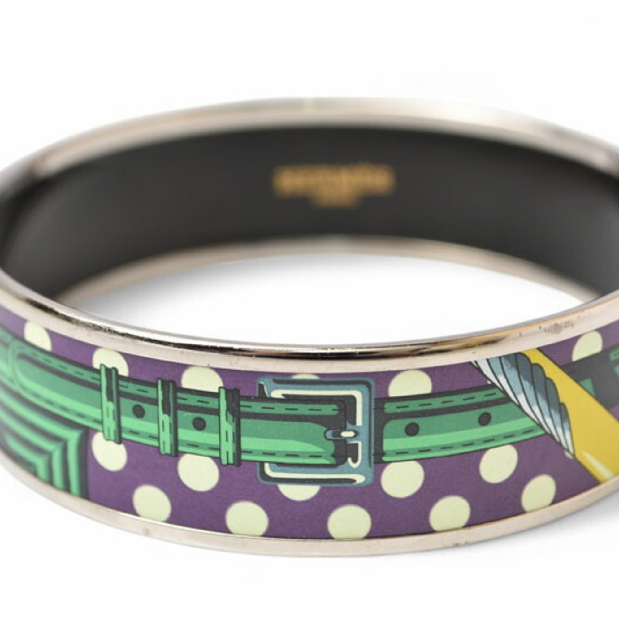 Belt Motif Bracelet Enamel and Leather Green Purple Red