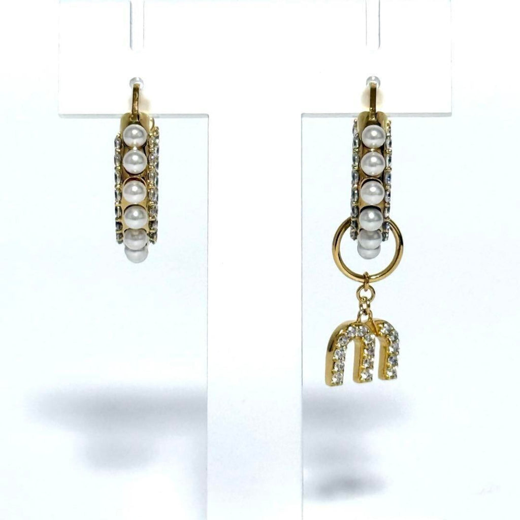Hoop Earrings Metal with Artificial Pearl and Rhinestone