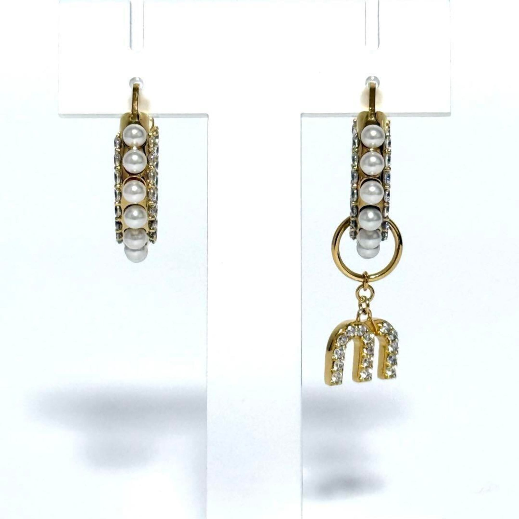 Hoop Earrings Metal with Artificial Pearl and Rhinestone