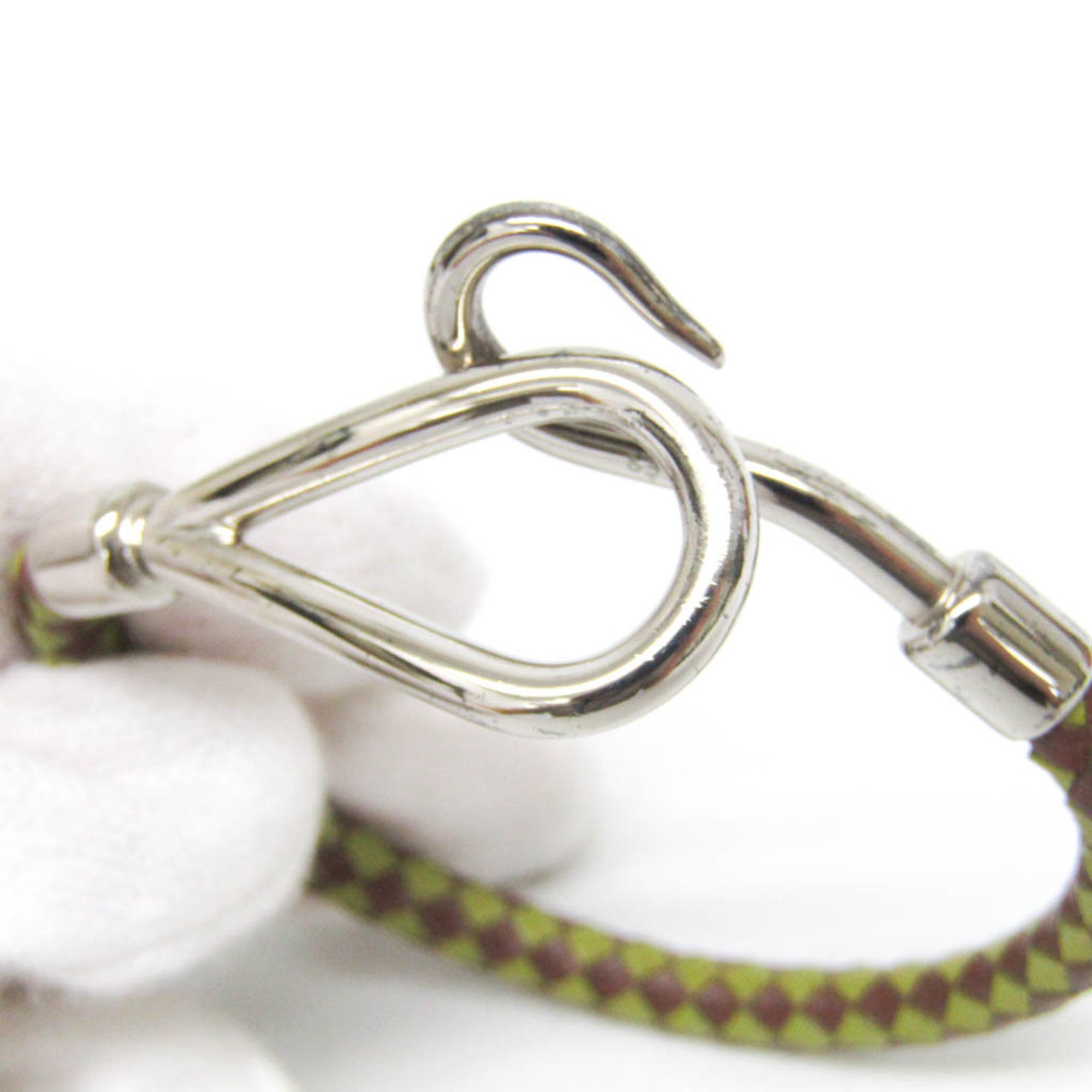 Jumbo Bangle Leather and Metal Dark Brown Green Silver Bracelet