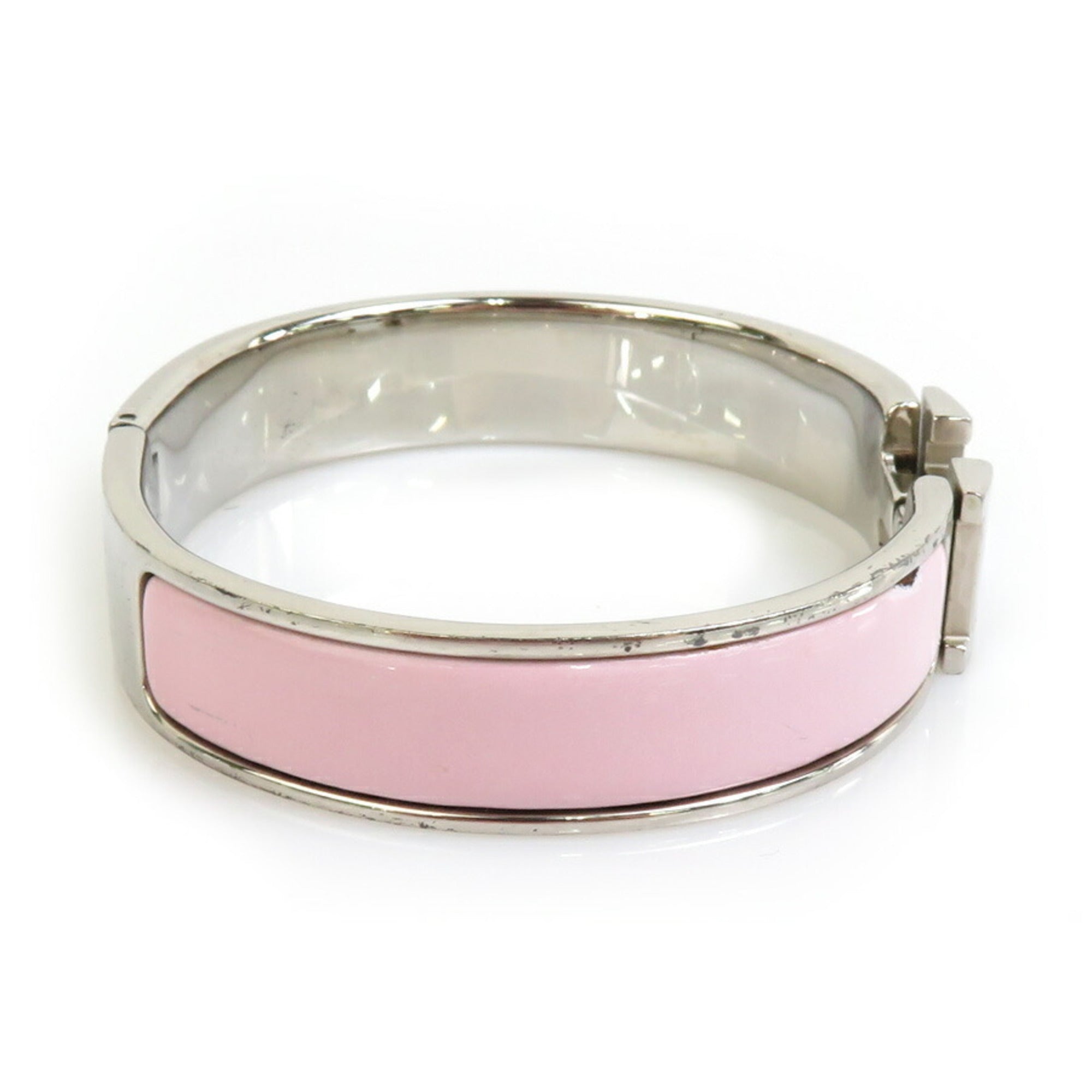 Bangle Bracelet Enamel and Metal Light Pink Silver