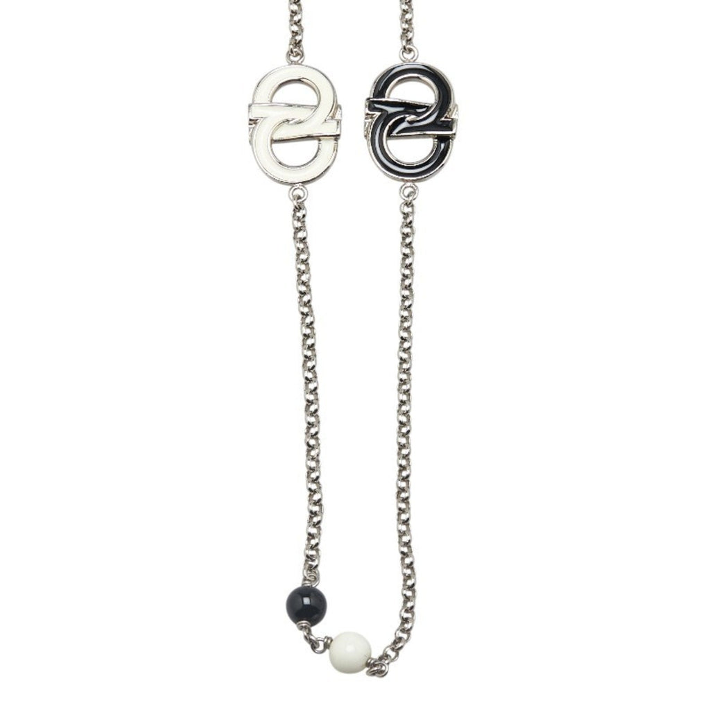 Gancini Pendant Necklace Metal Black and Silver and White