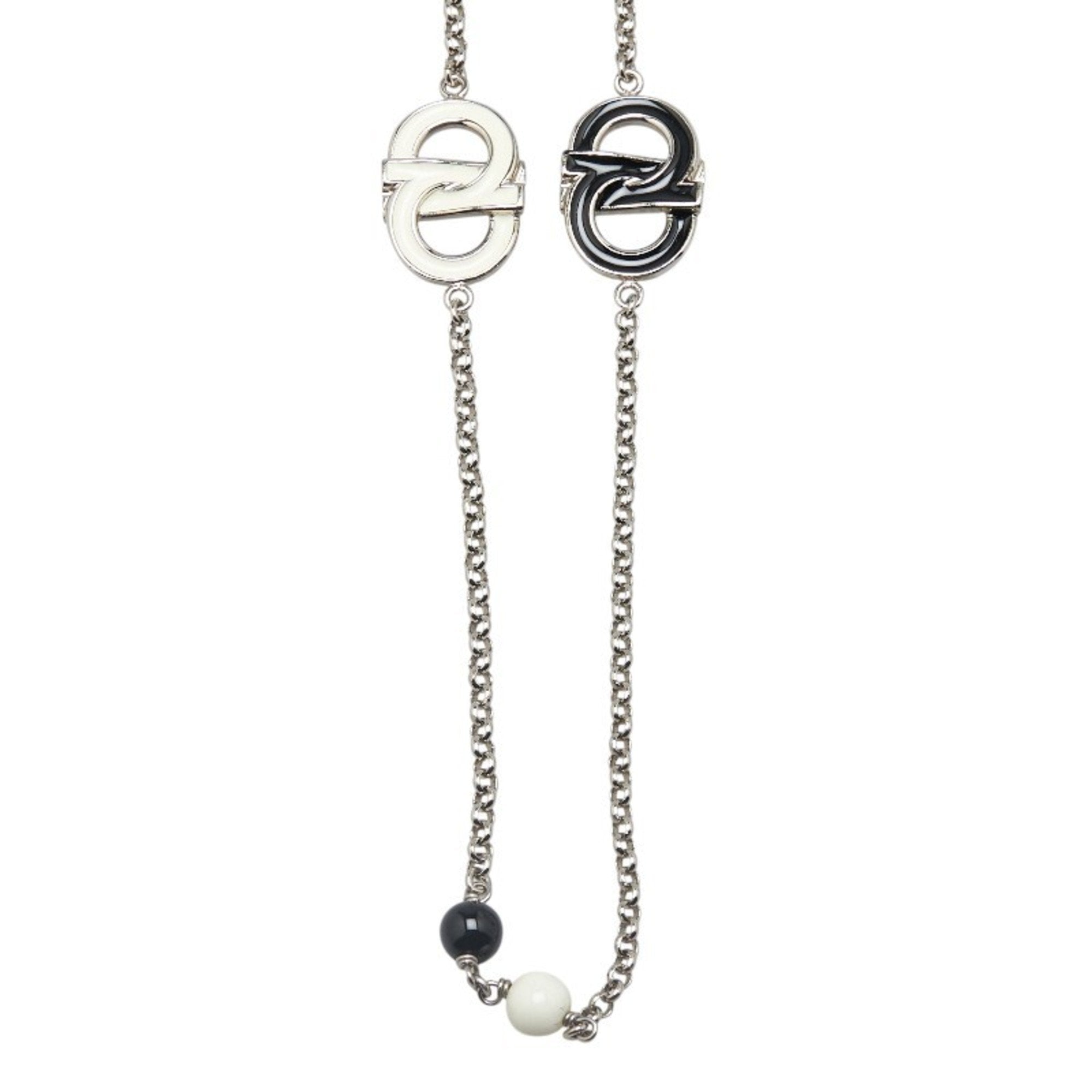 Gancini Pendant Necklace Metal Black and Silver and White