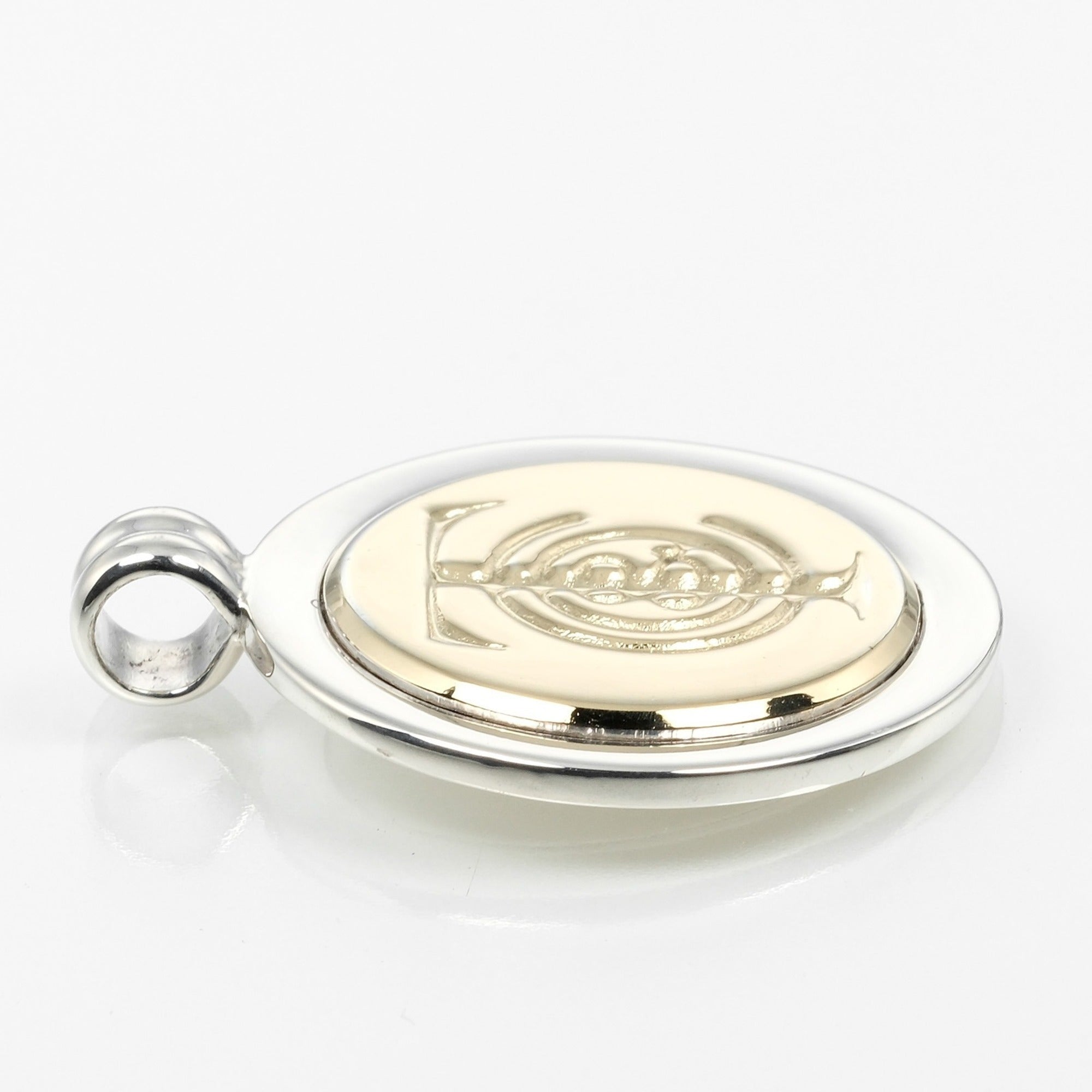 T&C Coin Pendant Necklace Sterling Silver and 18K Yellow Gold