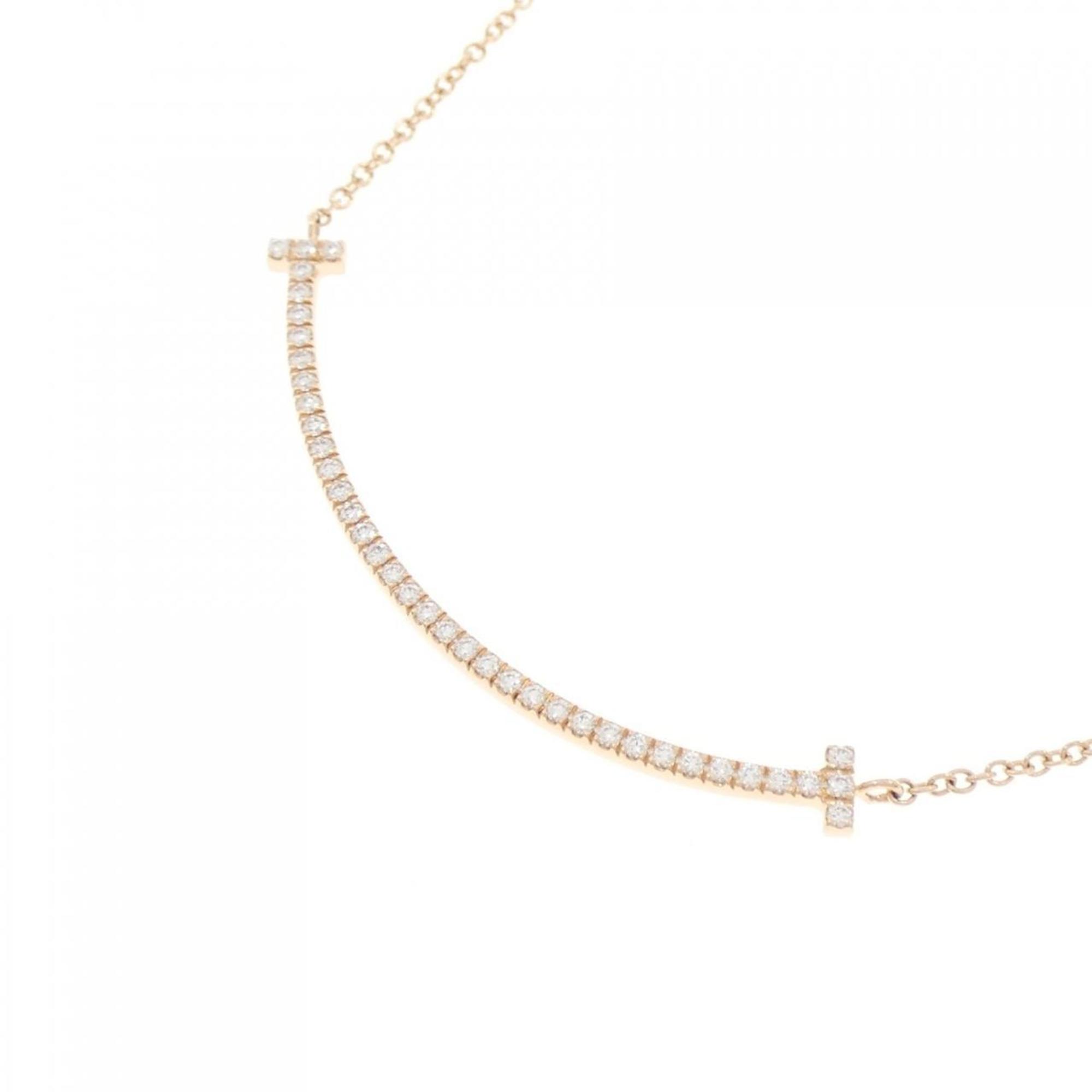 T Smile Pendant Necklace 18K Rose Gold with Diamonds