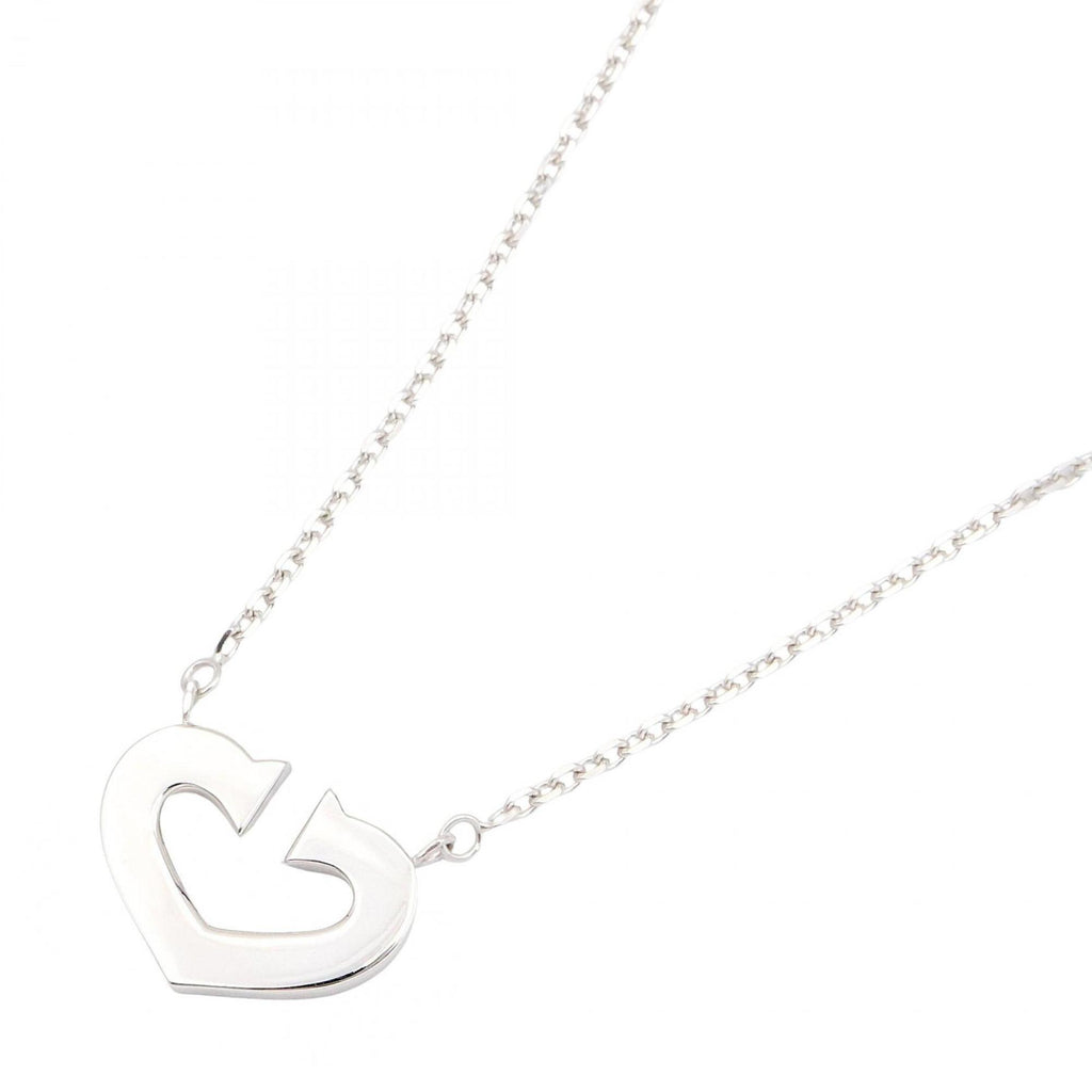 C Heart Pendant Necklace Sterling Silver and 18K White Gold