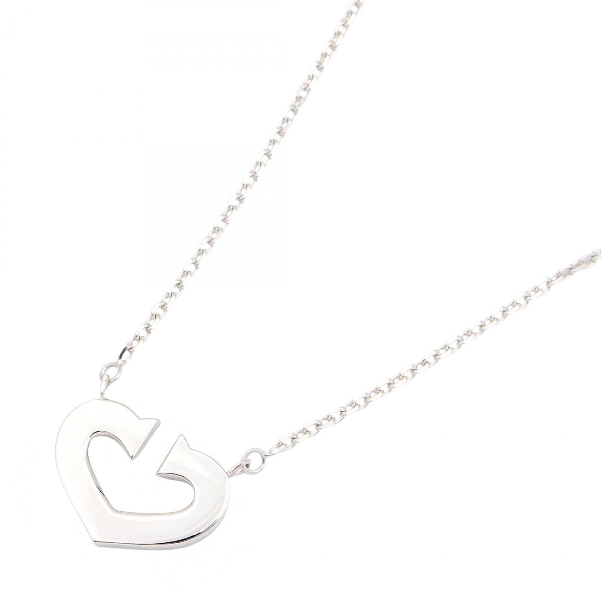 C Heart Pendant Necklace Sterling Silver and 18K White Gold