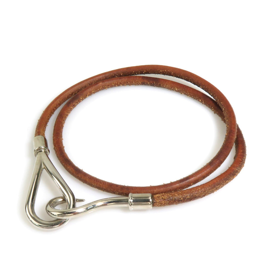 Necklace Leather and Metal Brown and Silver