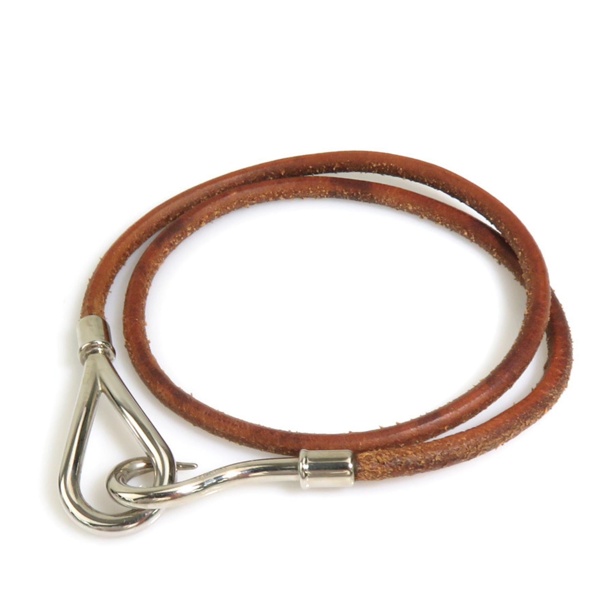 Necklace Leather and Metal Brown and Silver