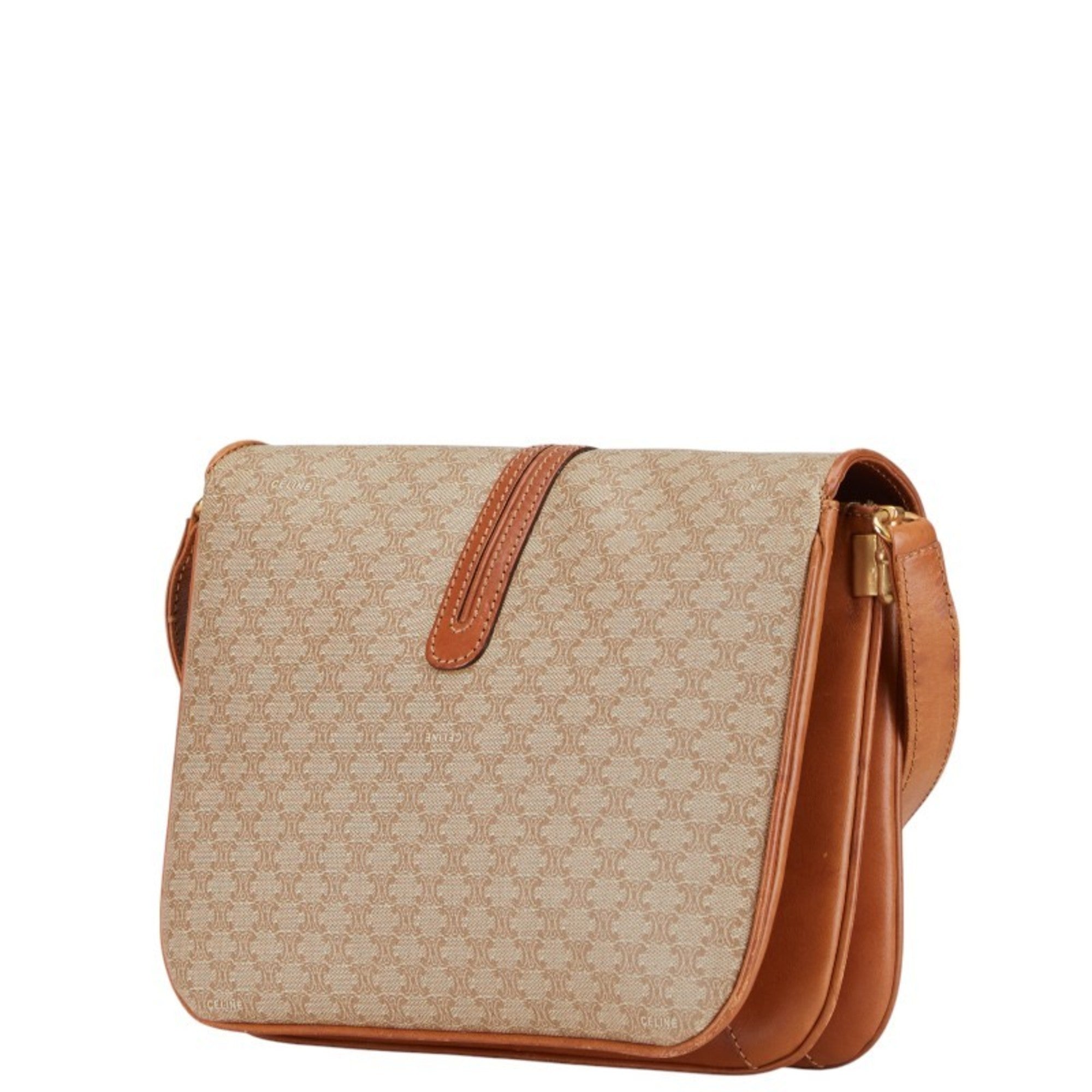 Vintage Saddle Flap Shoulder Bag Macadam Coated Canvas Small
