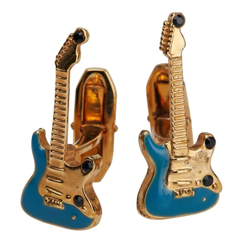 Guitar Motif Cufflinks Gold Plated and Blue Bracelet