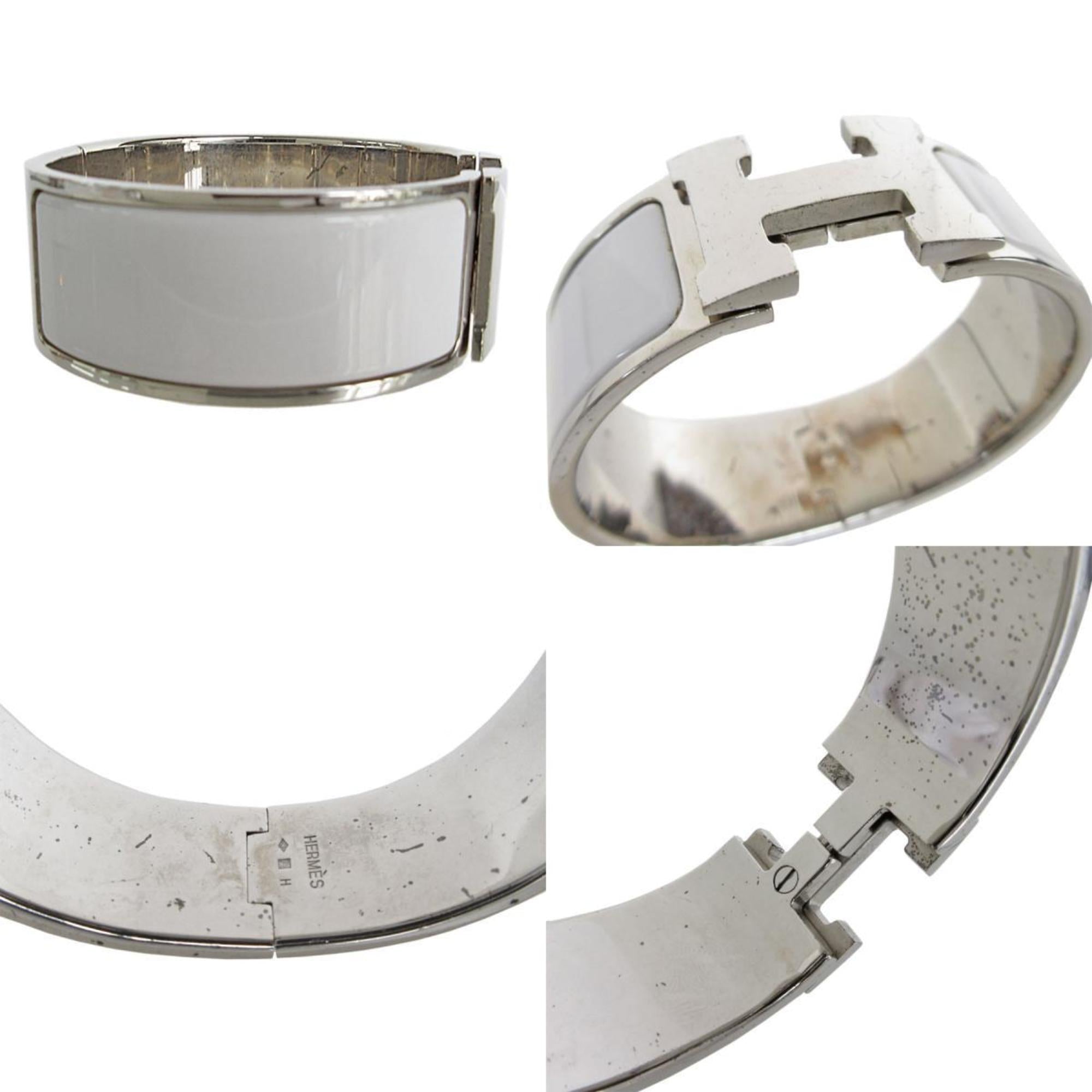 Bangle Bracelet Enamel and Metal Silver White