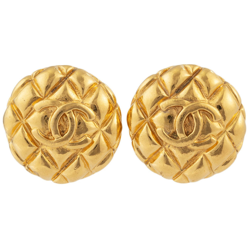 Matelasse Round Clip-On Earrings Metal Gold-Tone Metal