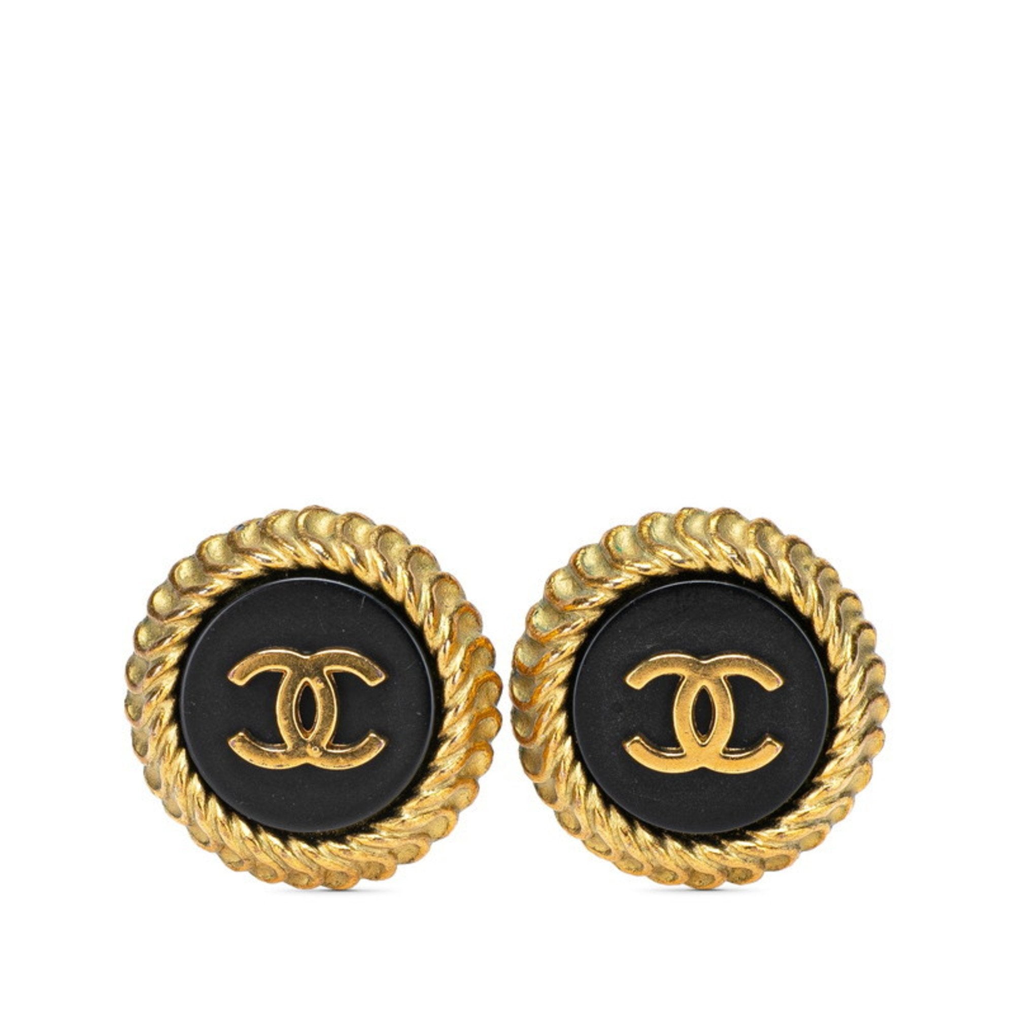 CC Logo Round Clip-On Earrings Gold-Tone Metal Gold-Tone Metal