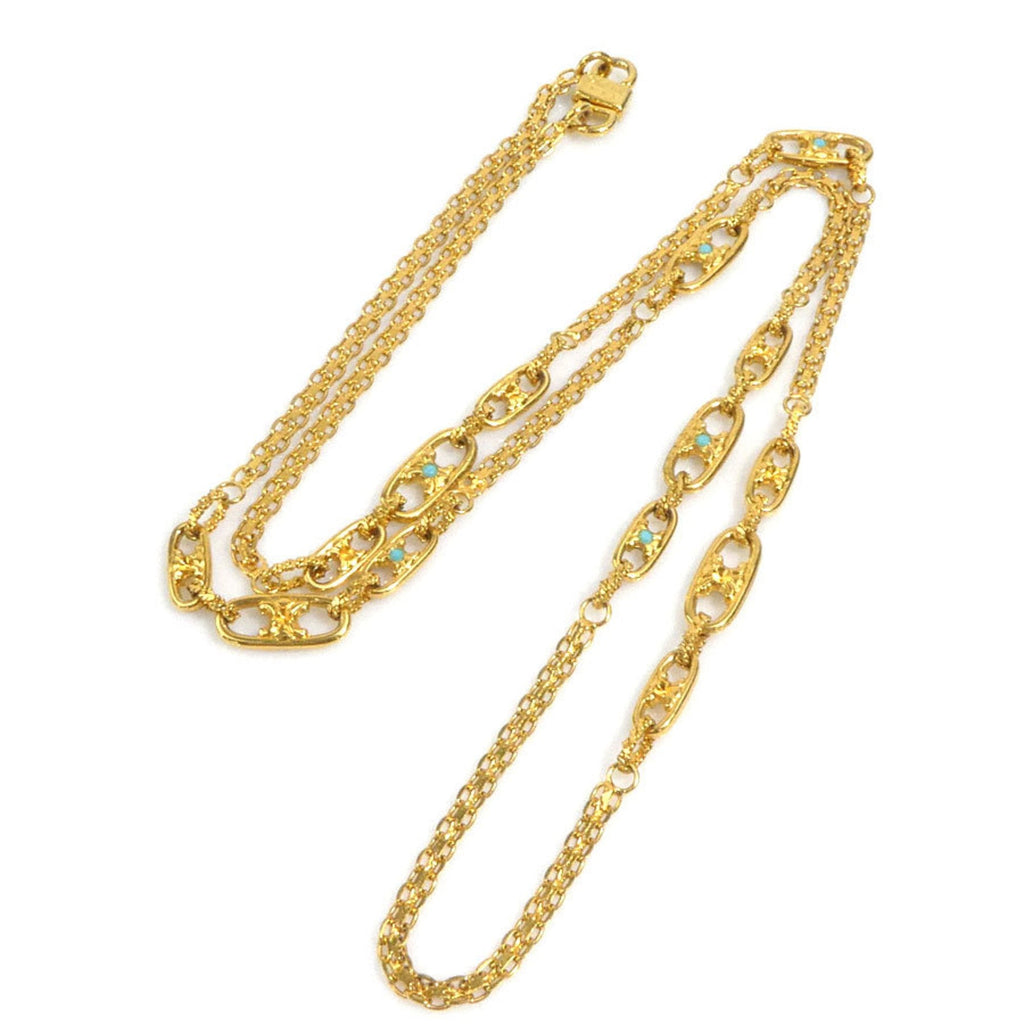 Pendant Necklace Metal and Rhinestone Blue and Gold
