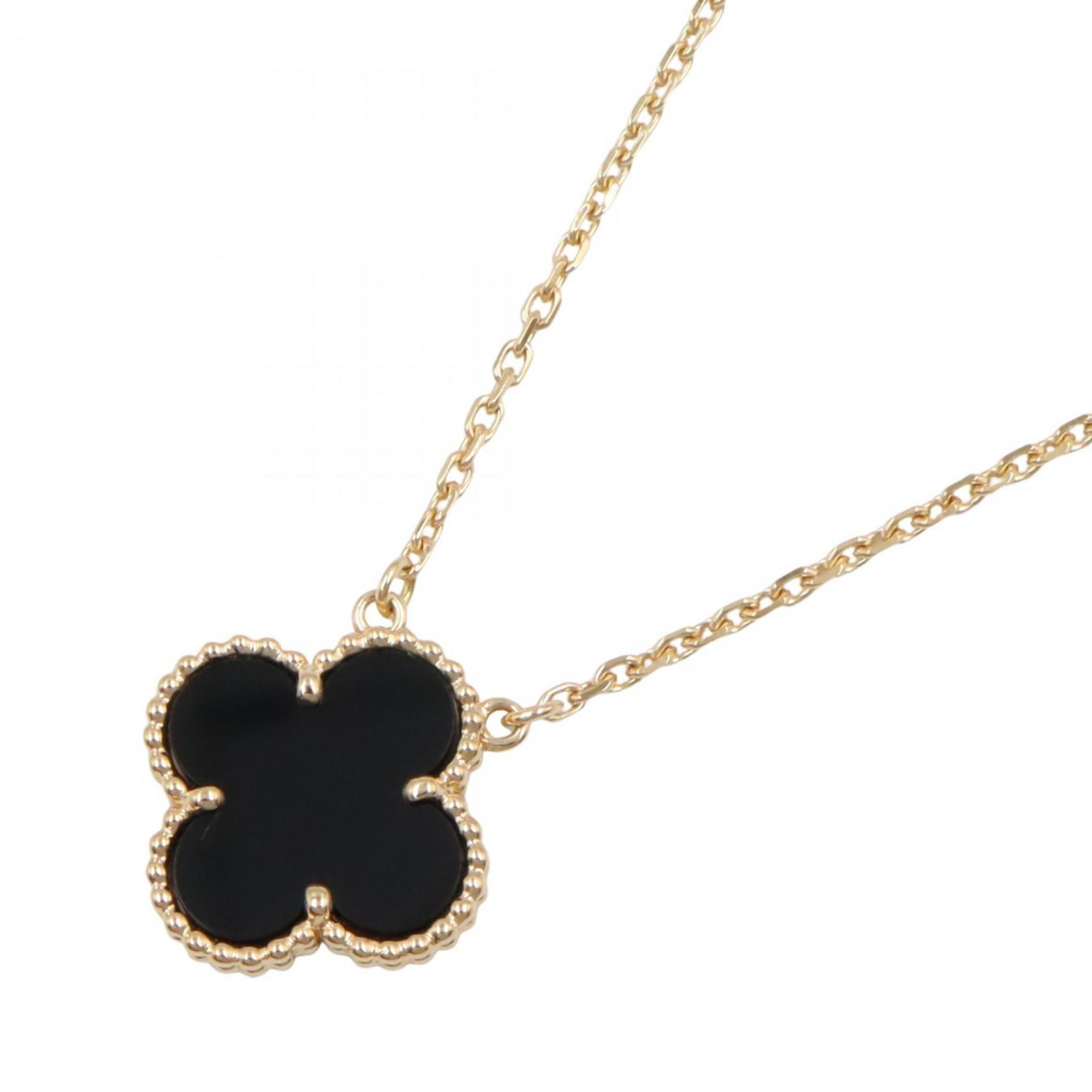 Vintage Alhambra Pendant Necklace 18K Yellow Gold and Onyx