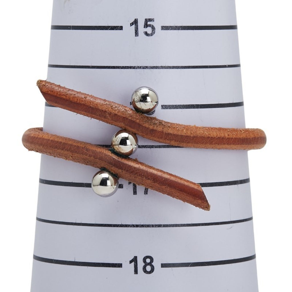 Bracelet Brown Leather and Silver Metal