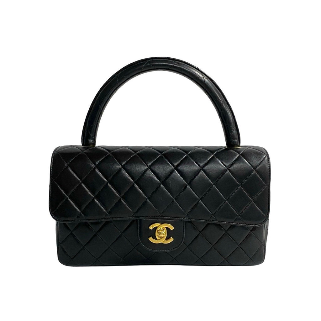 Vintage Twin Top Handle Flap Bag Quilted Lambskin Medium