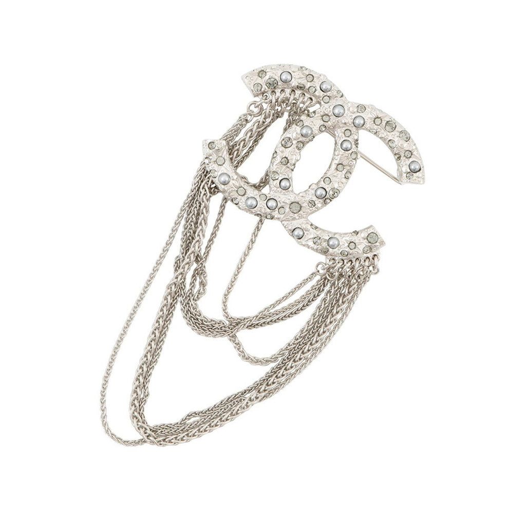 CC Logo Brooch Silver-Tone Metal