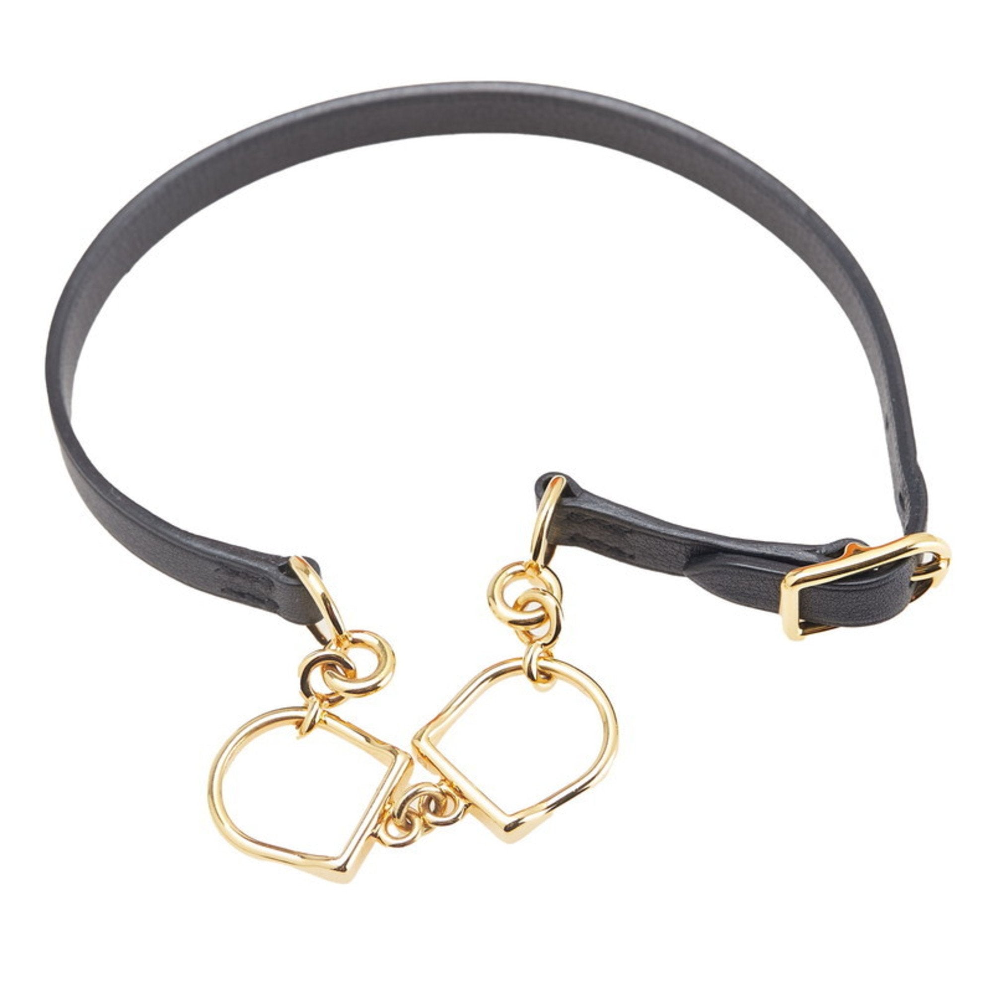 Etrier Bracelet Leather and Gold Plated Black and Gold