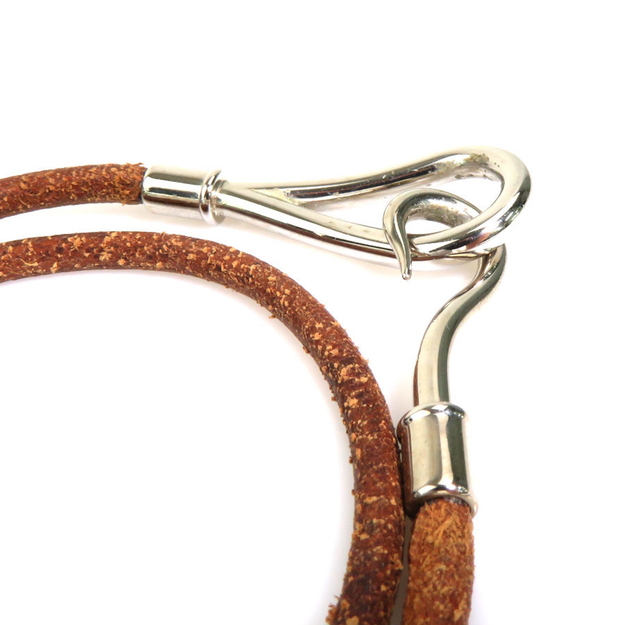 Necklace Leather and Metal Brown and Silver