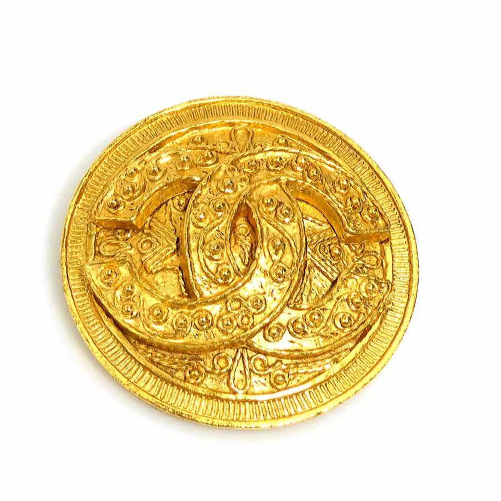 CC Logo Brooch Gold-Tone Metal