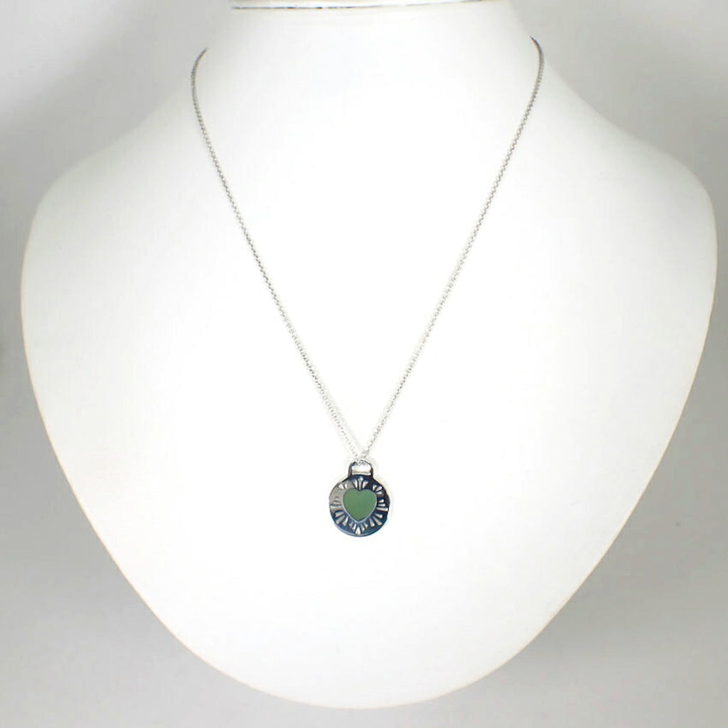 Pendant Necklace Enamel and Sterling Silver Blue Heart