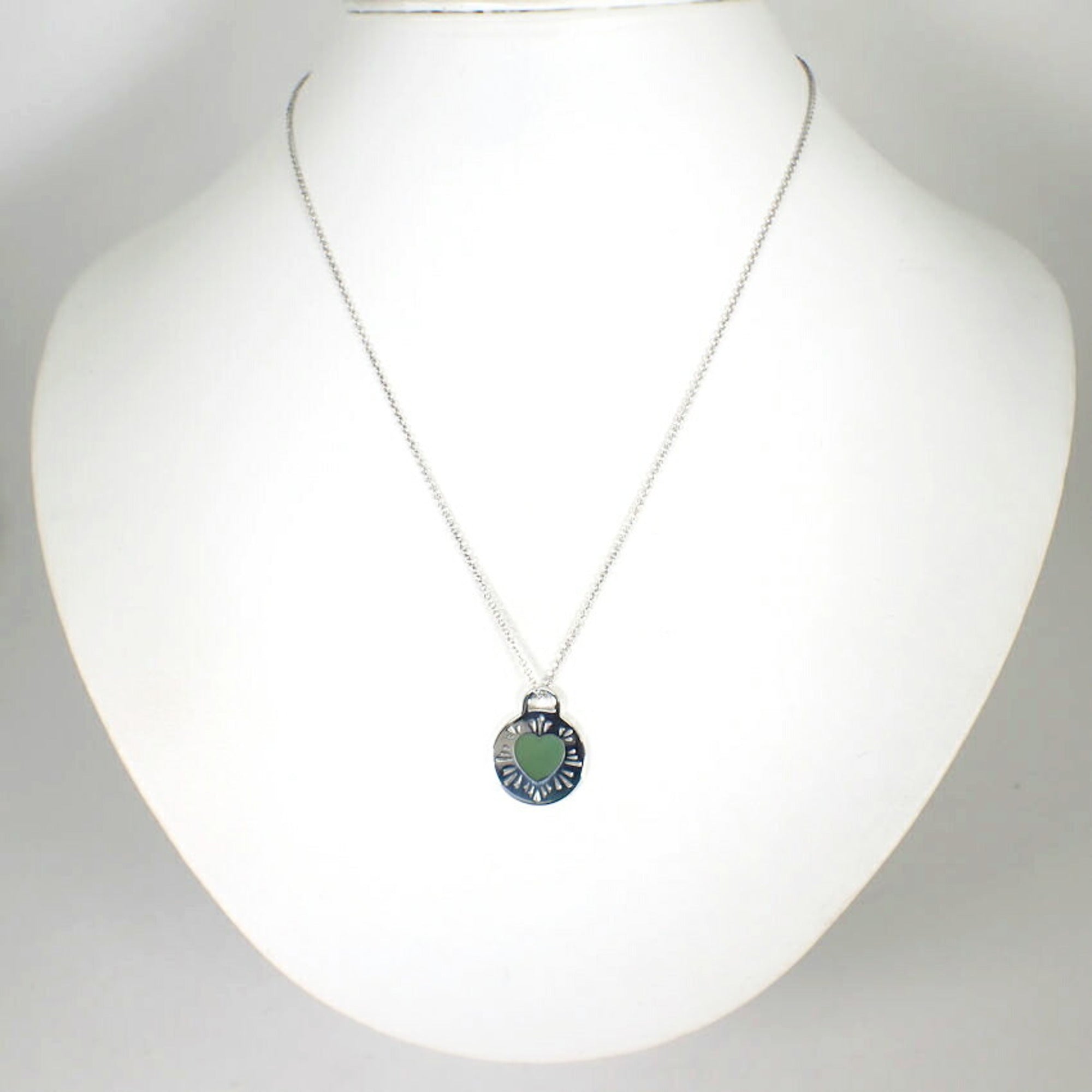 Pendant Necklace Enamel and Sterling Silver Blue Heart