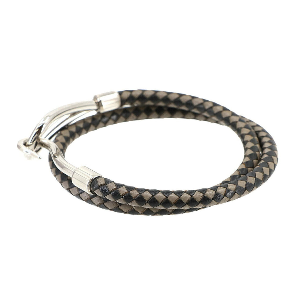 Charm Bracelet Leather Black Gray Silver Hardware