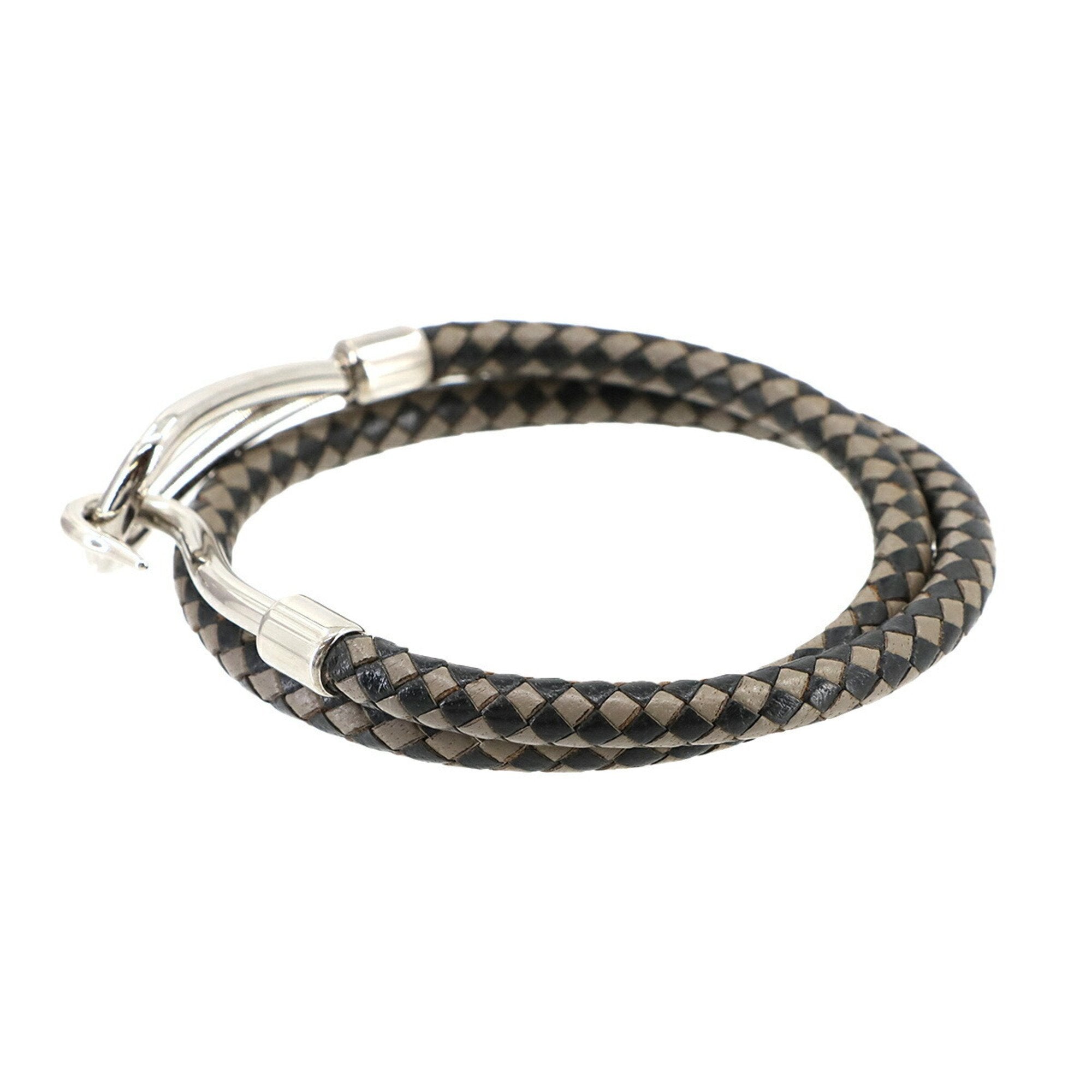 Charm Bracelet Leather Black Gray Silver Hardware