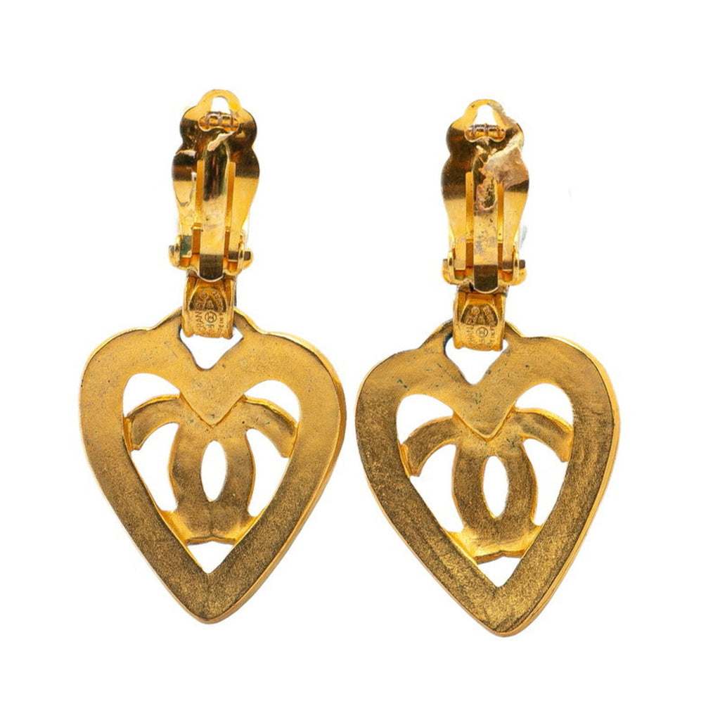 CC Logo Heart Clip-On Earrings Metal Gold-Tone Metal