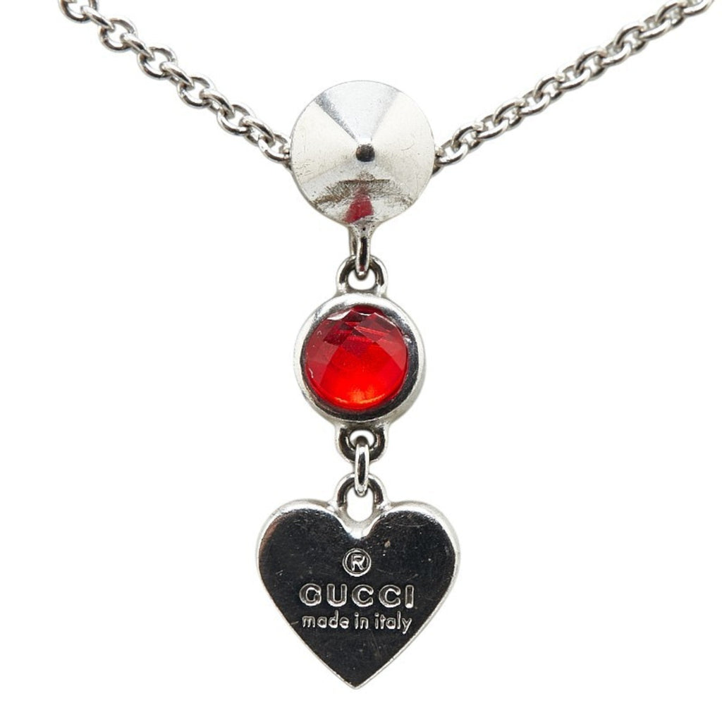 Trademark Drop Heart Pendant Necklace Metal Silver with Red Crystal