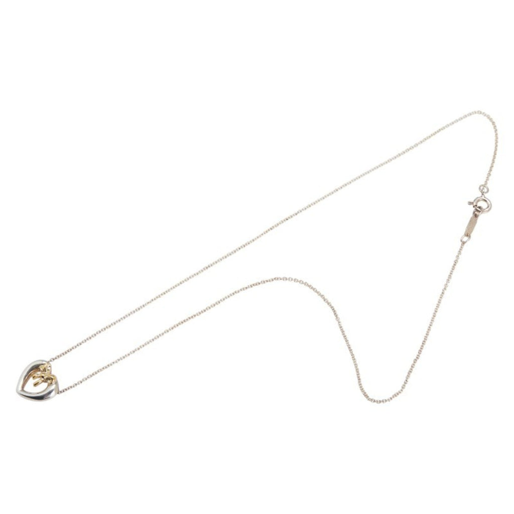 Heart Ribbon Motif Pendant Necklace 18K Gold and Sterling Silver